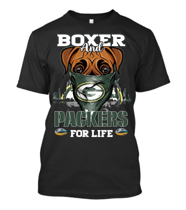 Boxer And Packers For Life Green Bay Packers T-Shirt