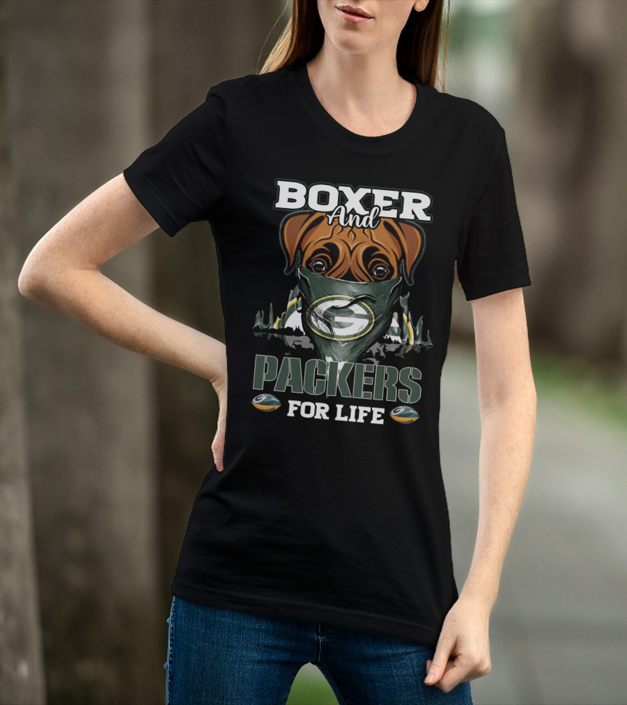 Boxer And Packers For Life Green Bay Packers T-Shirt