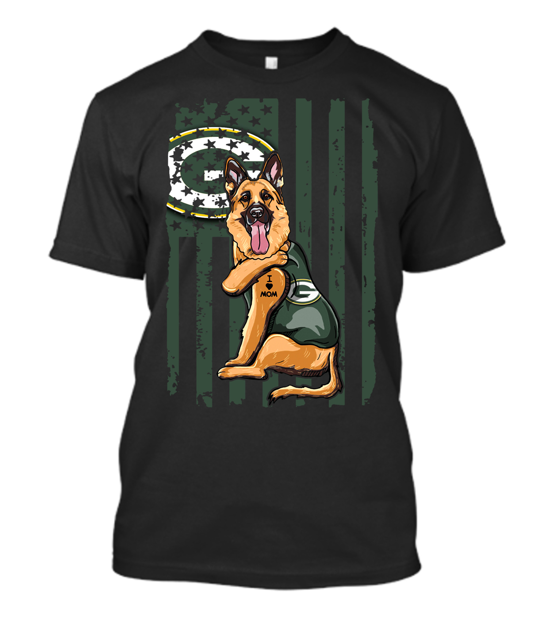 German Shepherd Green Bay Packers G Logo I Love Mom T-Shirt