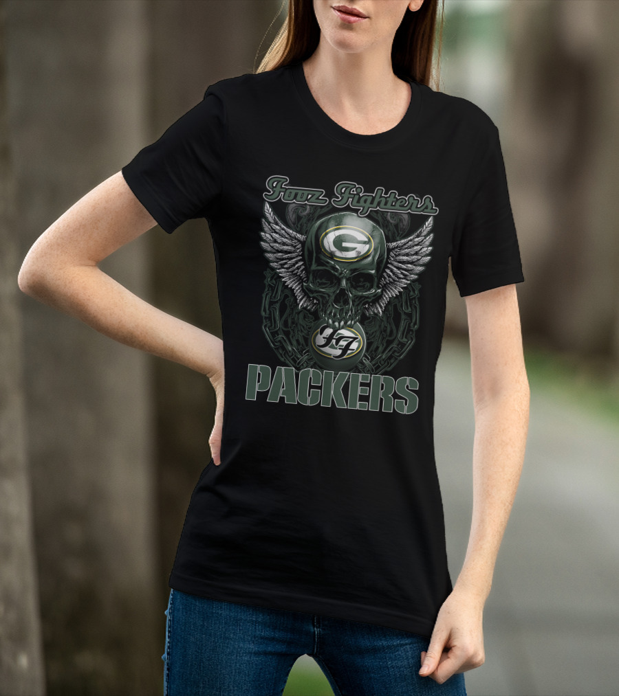 Foo Fighters Green Bay Packers Skull Winged T-Shirt