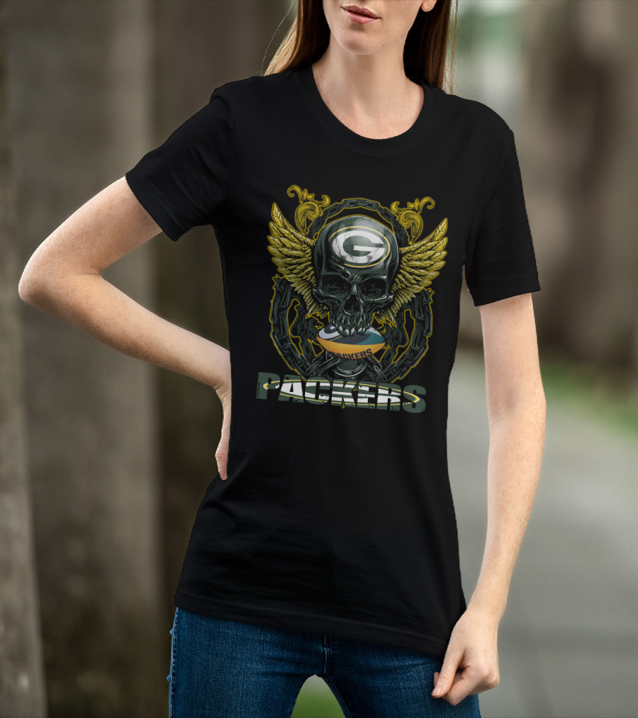 Packers Skull With Wings And Football Helmet T-Shirt