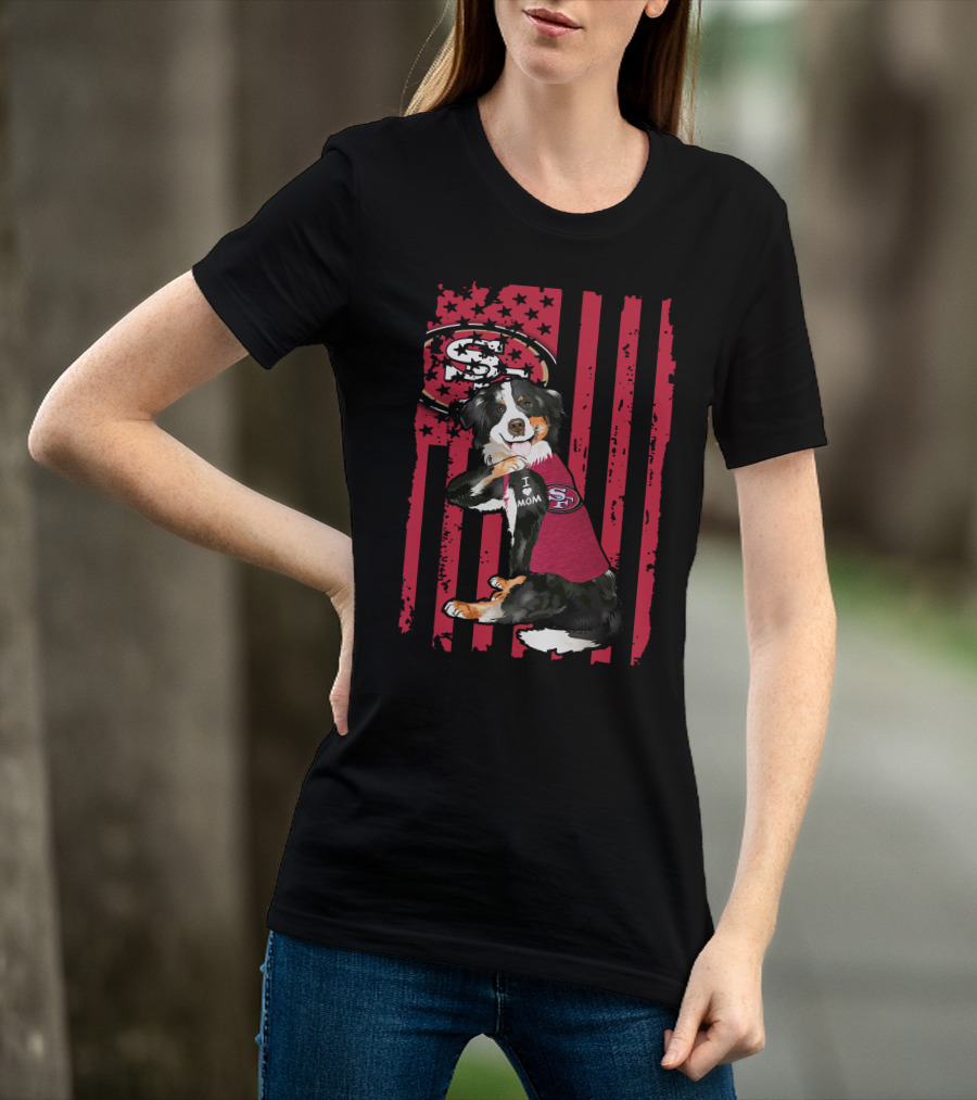 Border Collie I Love Mom San Francisco 49ers Fan Dog T-Shirt