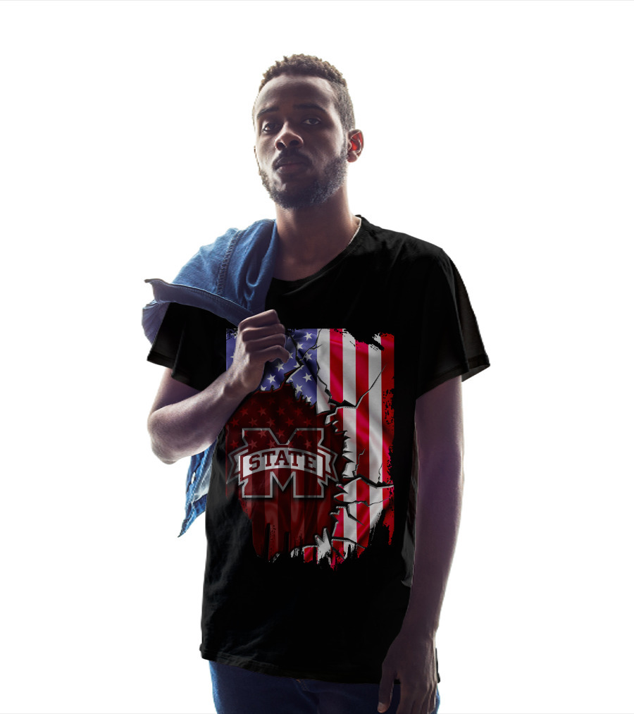 Mississippi State Bulldogs American Flag Torn T-Shirt