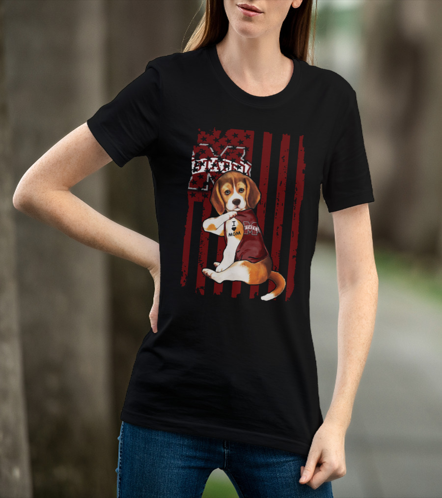 Mississippi State Bulldogs Beagle With I Love Mom Tattoo T-Shirt