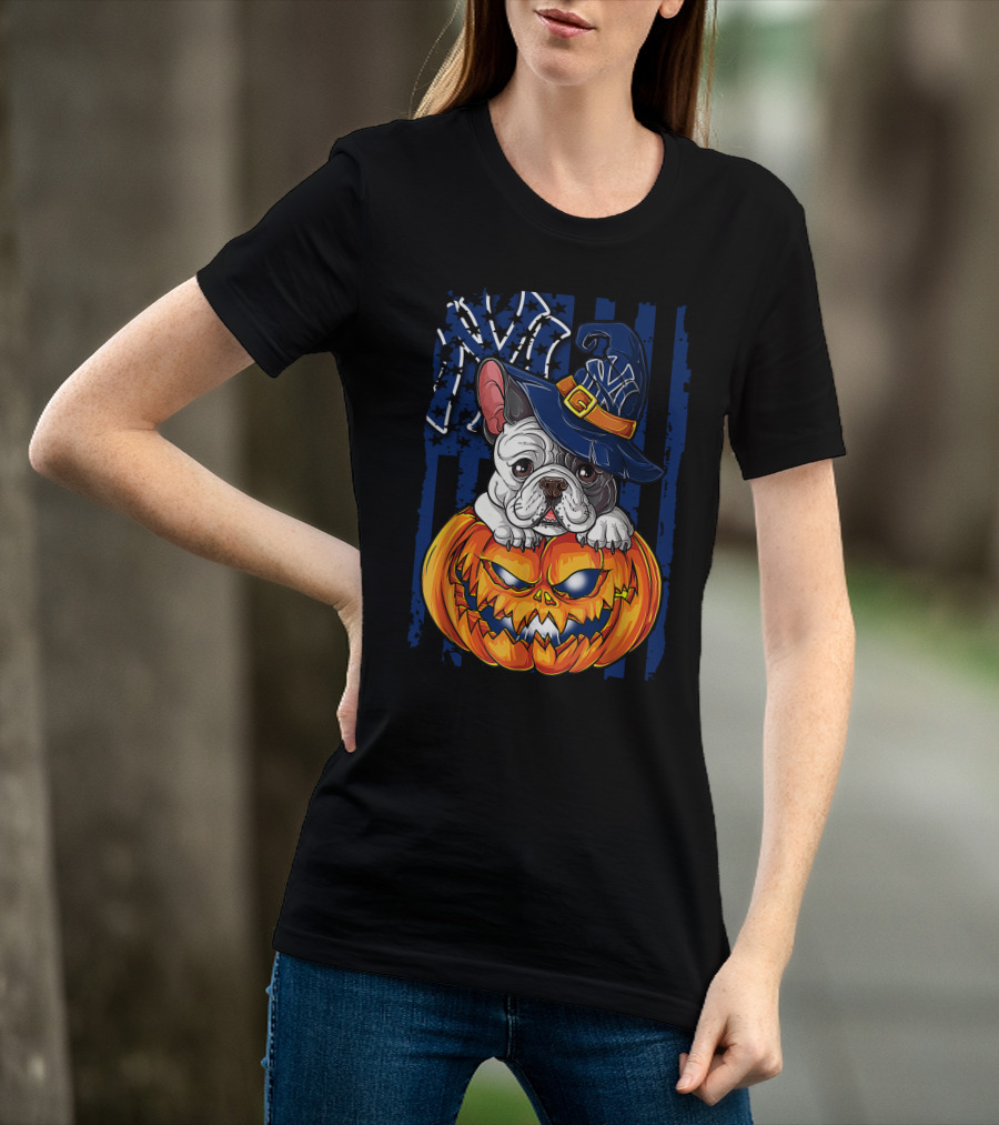 Hlw Bulldog New York Yankees Pumpkin Halloween Magic Hat T-Shirt