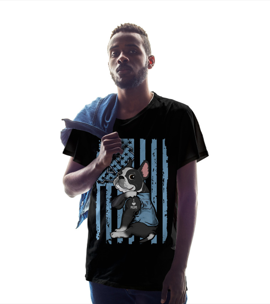 Boston Terrier North Carolina Tar Heels I Love Mom T-Shirt