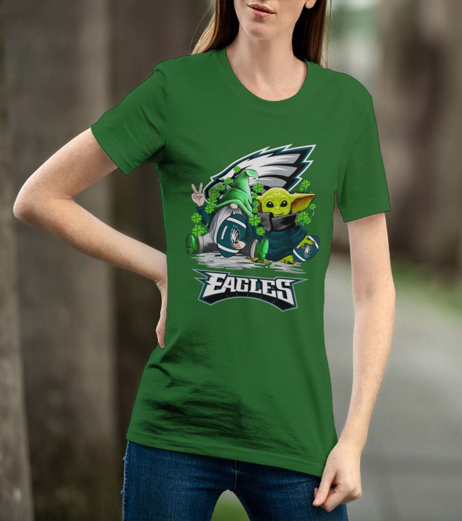 Philadelphia Eagles St. Patrick’s Day Football With Gnome And Baby Alien T-Shirt