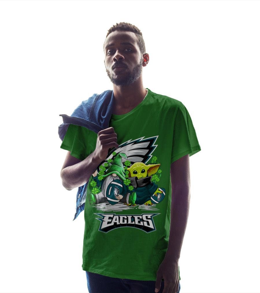 Philadelphia Eagles St. Patrick’s Day Football With Gnome And Baby Alien T-Shirt