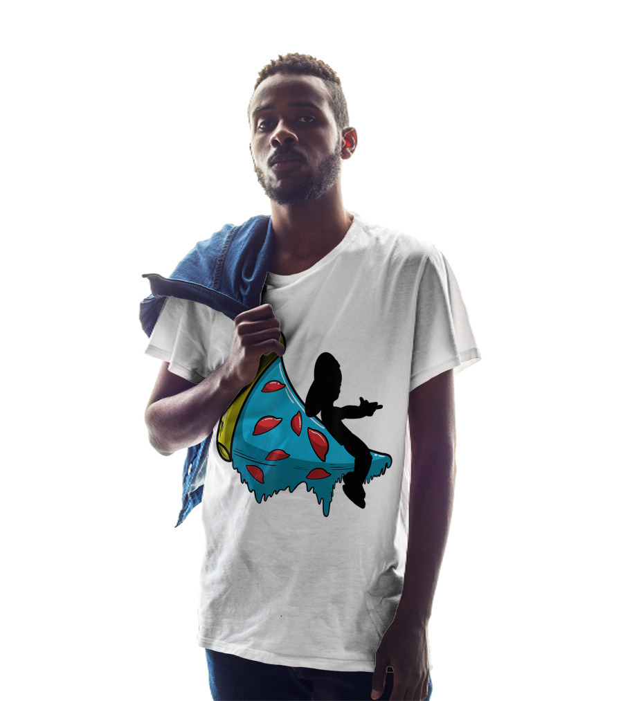 Picza Moon Silhouette On Blue Pizza Slice With Red Toppings T-Shirt