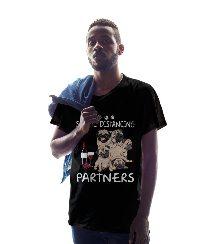 My Social Distancing Partners Pug Wine T-Shirt