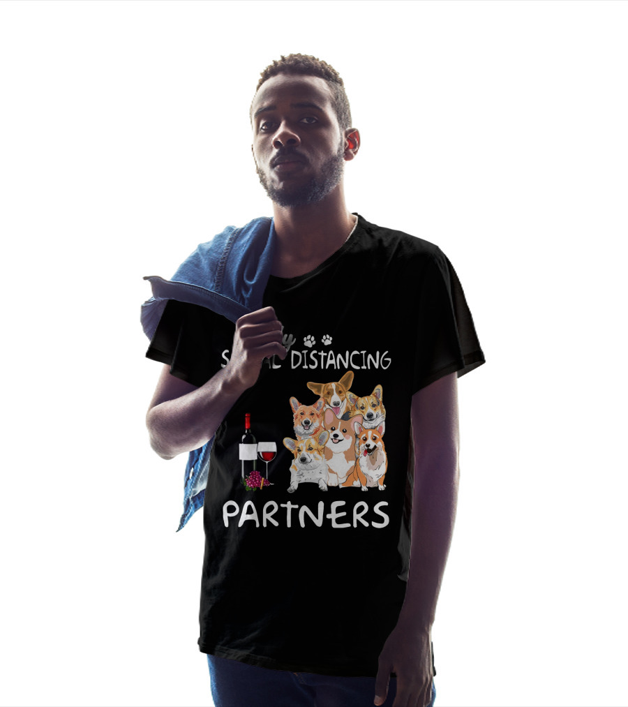 My Social Distancing Partners Corgi Wine Glass T-Shirt