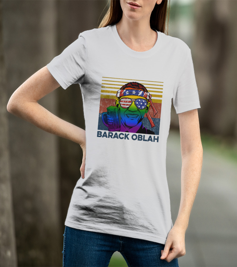 Barack Oblah Patriotic Headband Rainbow Sunglasses Beer Mug T-Shirt