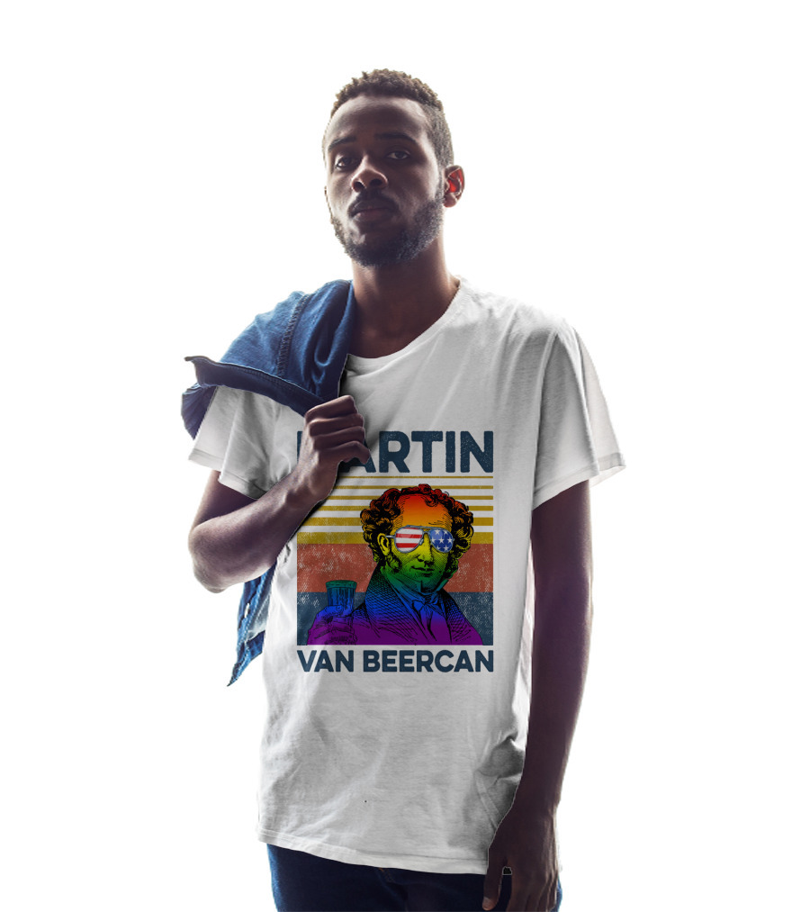 Martin Van Beercan American Flag Sunglasses Retro Drink Stripe T-Shirt
