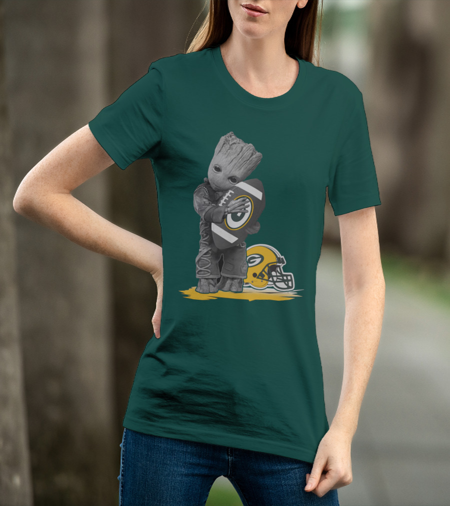 Groot Hugging Green Bay Packers Football With Helmet T-Shirt