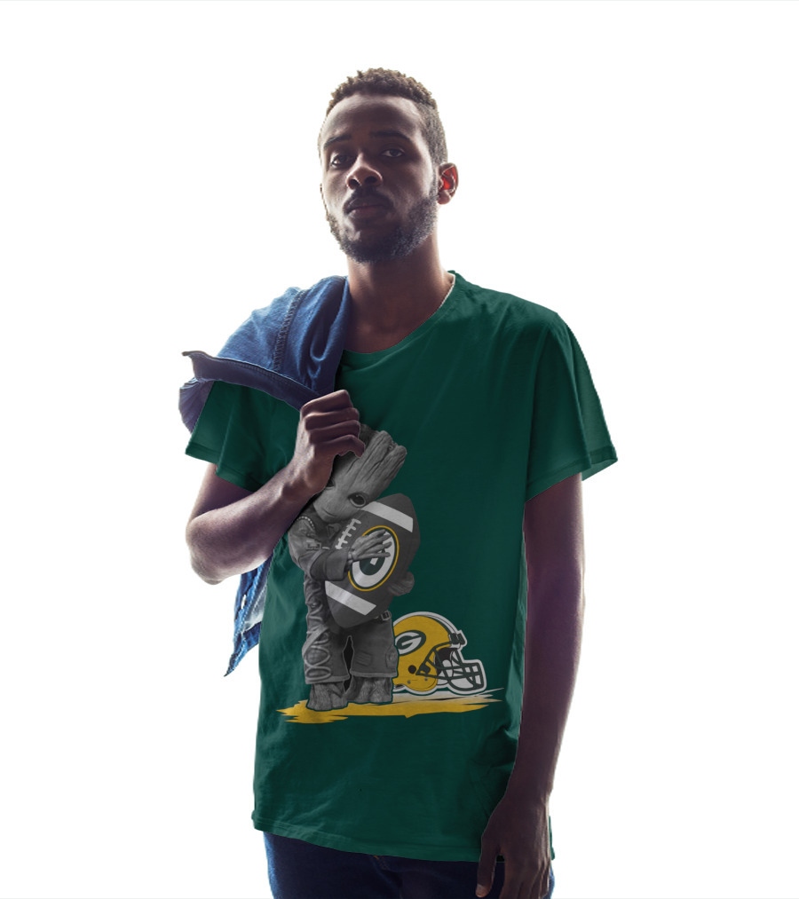 Groot Hugging Green Bay Packers Football With Helmet T-Shirt