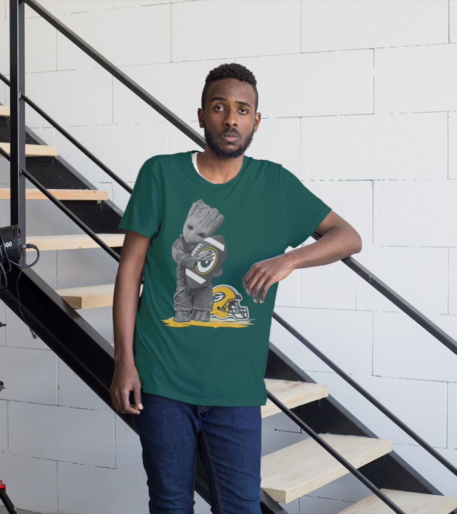 Groot Hugging Green Bay Packers Football With Helmet T-Shirt