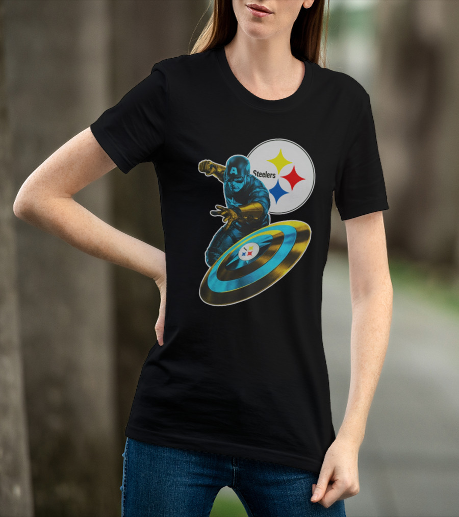 Pittsburgh Steelers Captain America Shield And Logo Crossover T-Shirt