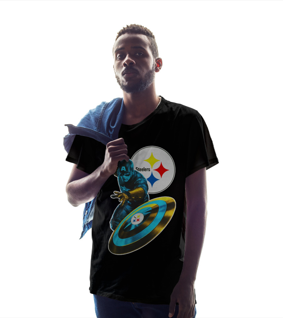 Pittsburgh Steelers Captain America Shield And Logo Crossover T-Shirt
