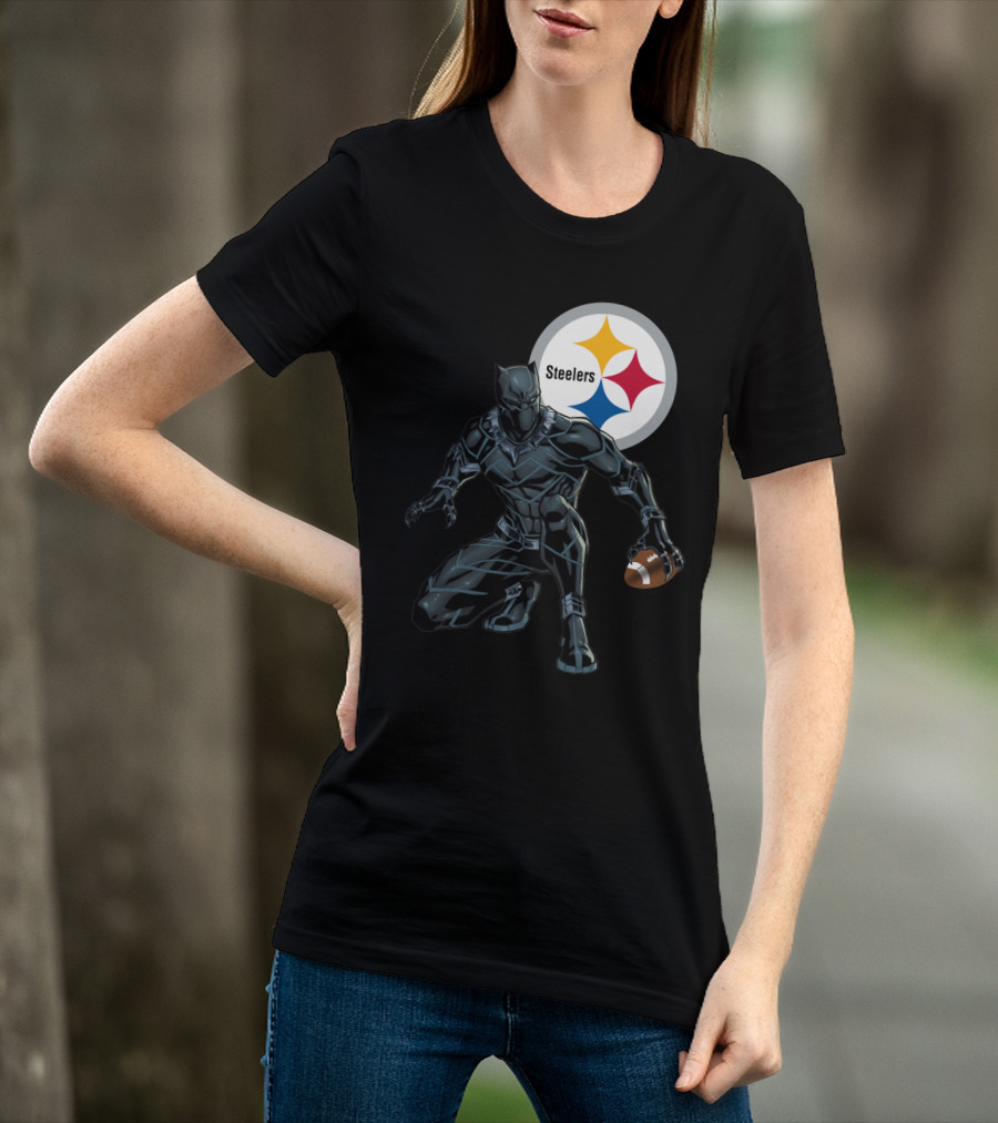 Pittsburgh Steelers Black Panther Football Crossover T-Shirt