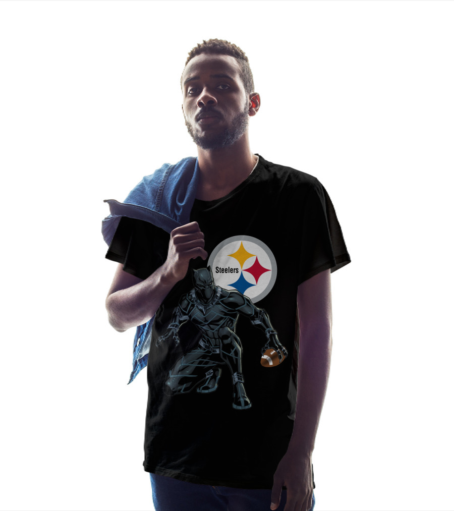Pittsburgh Steelers Black Panther Football Crossover T-Shirt