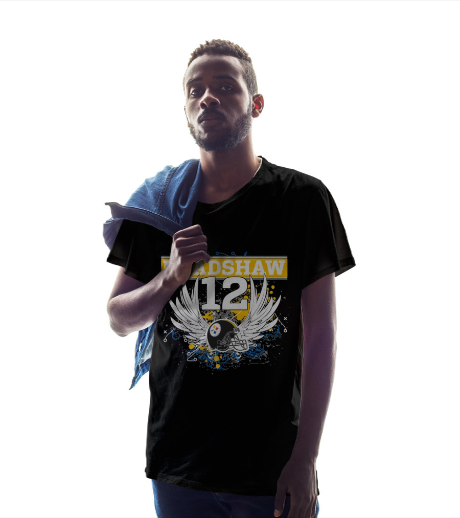 Bradshaw 12 Pittsburgh Steelers Helmet With Wings T-Shirt
