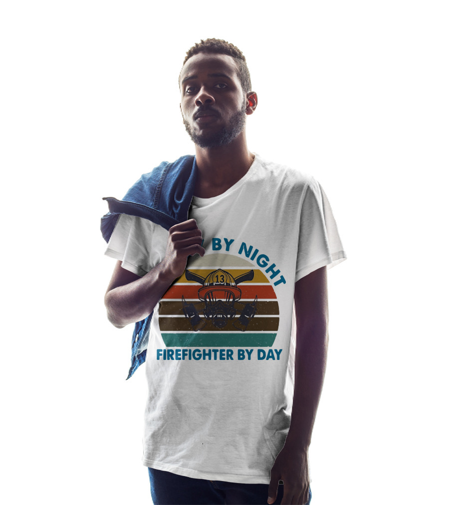 Daddy By Night Firefighter By Day Vintage Fire Helmet Axe Stripe Retro T-Shirt