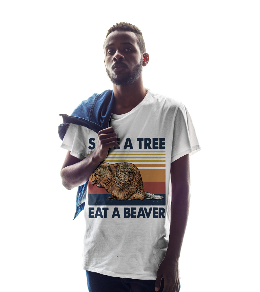 Save A Tree Eat A Beaver Vintage Retro Beaver T-Shirt