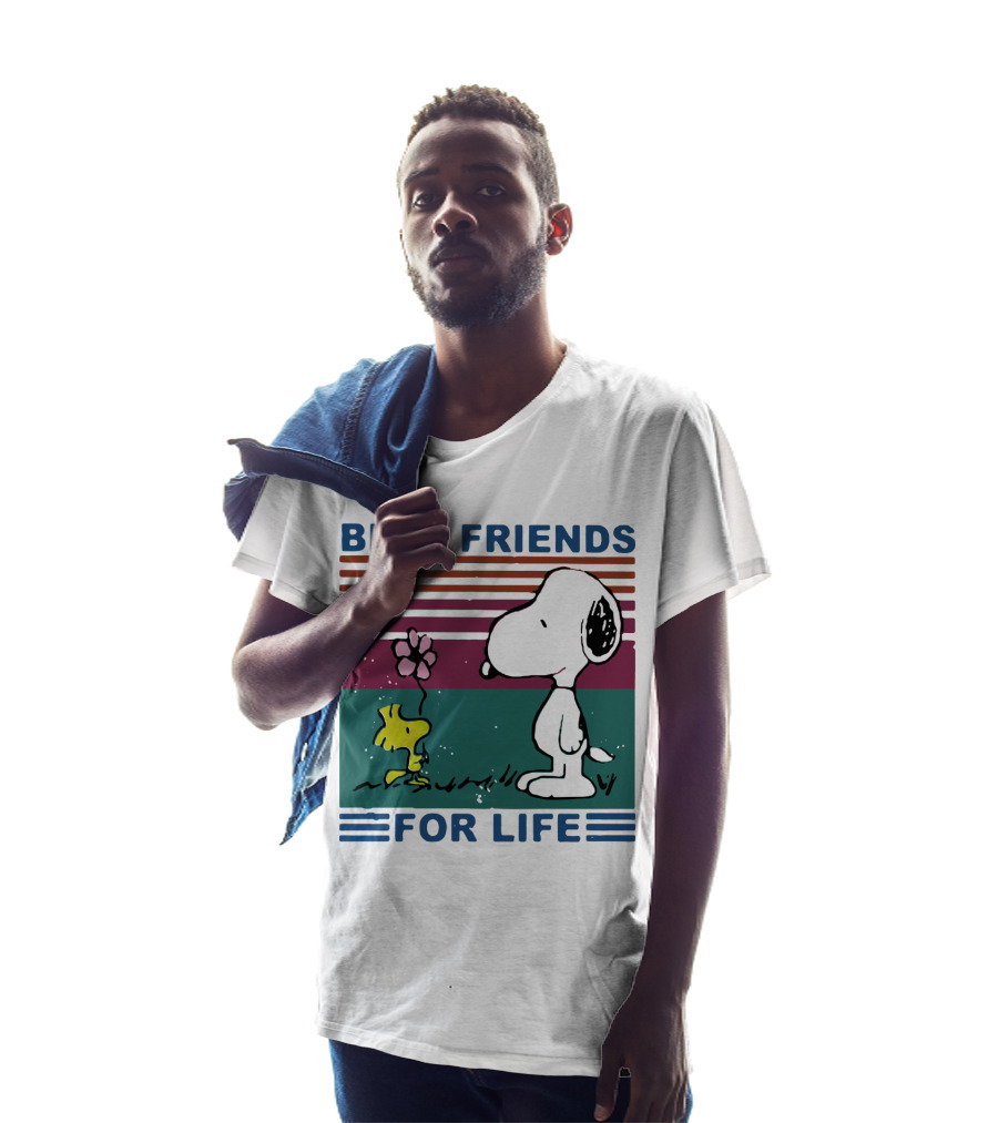Best Friends For Life Snoopy Woodstock Vintage Retro Stripes T-Shirt