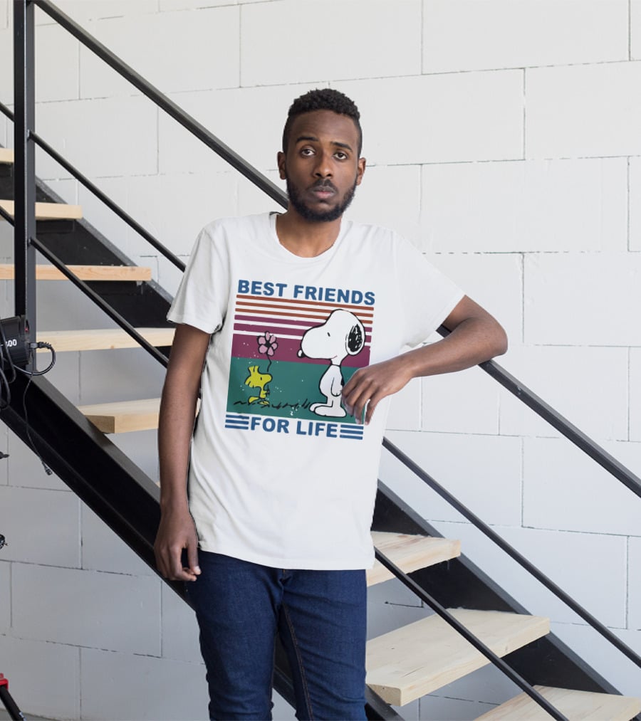 Best Friends For Life Snoopy Woodstock Vintage Retro Stripes T-Shirt