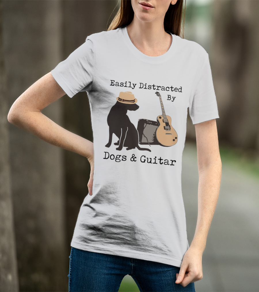 Easily Distracted By Dogs And Guitar Hat And Amplifier T-Shirt