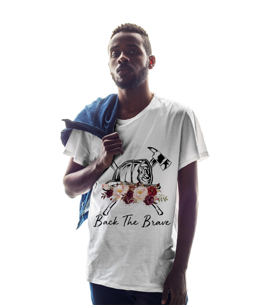 Back The Brave Firefighter Helmet Floral Axes T-Shirt