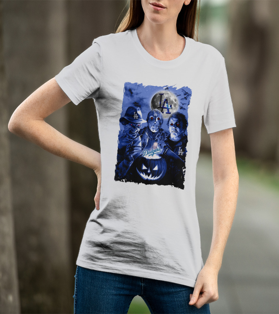 Los Angeles Dodgers Horror Icons Halloween Moon T-Shirt