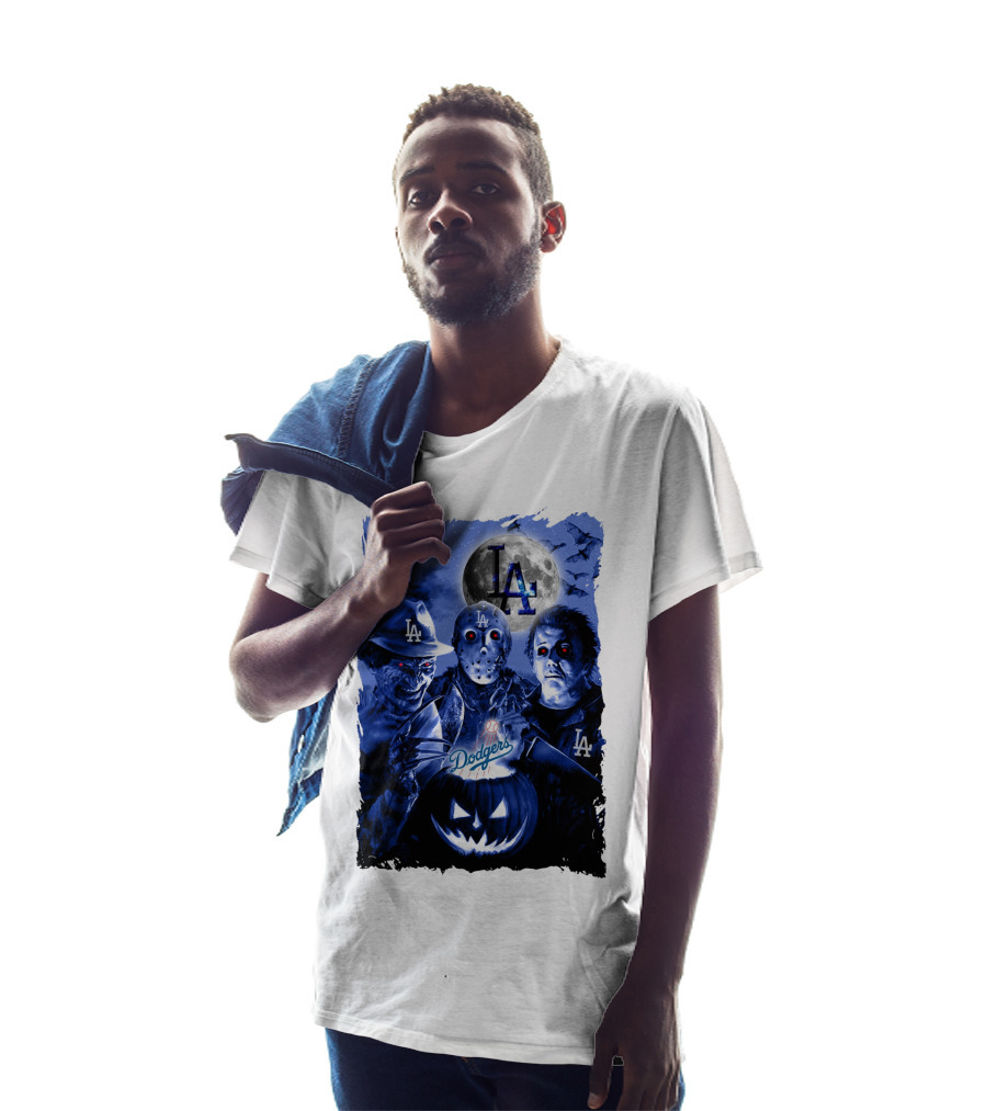 Los Angeles Dodgers Horror Icons Halloween Moon T-Shirt