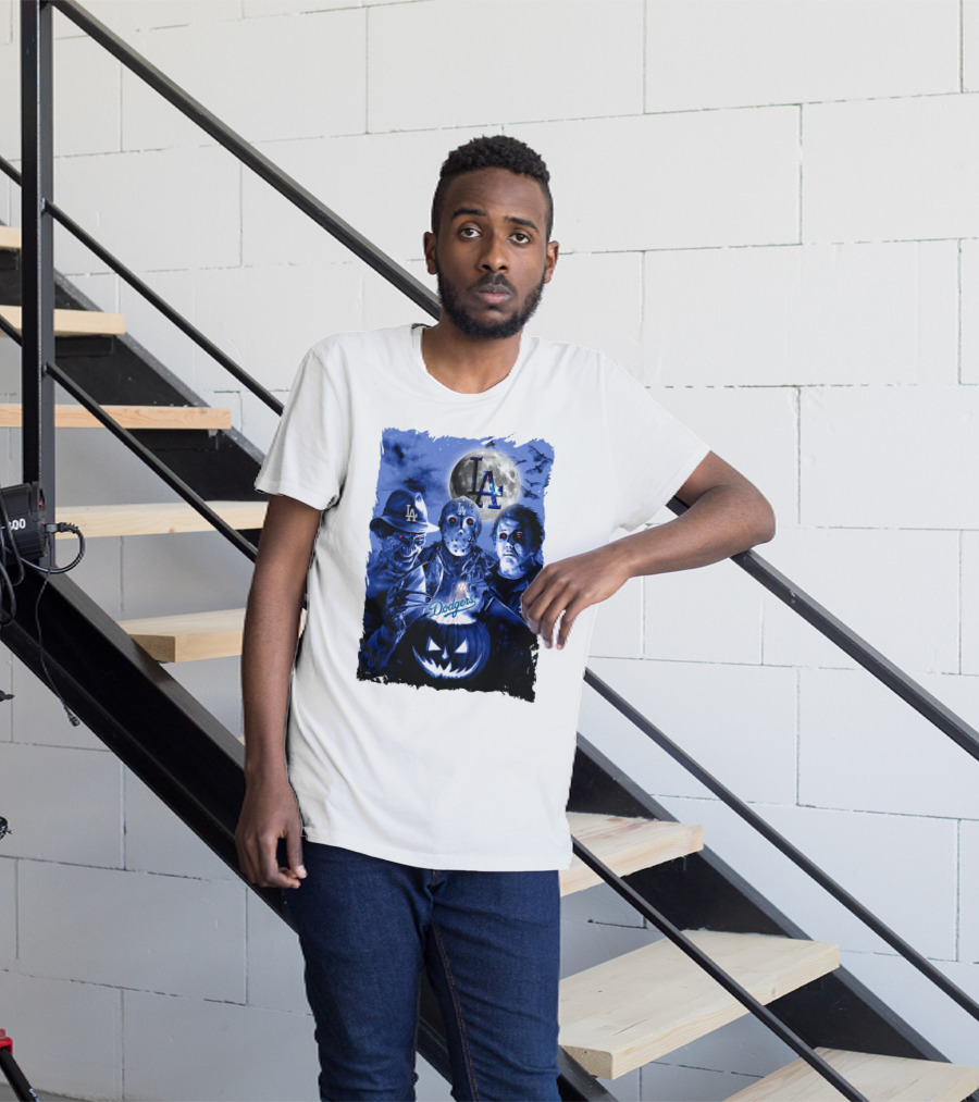 Los Angeles Dodgers Horror Icons Halloween Moon T-Shirt