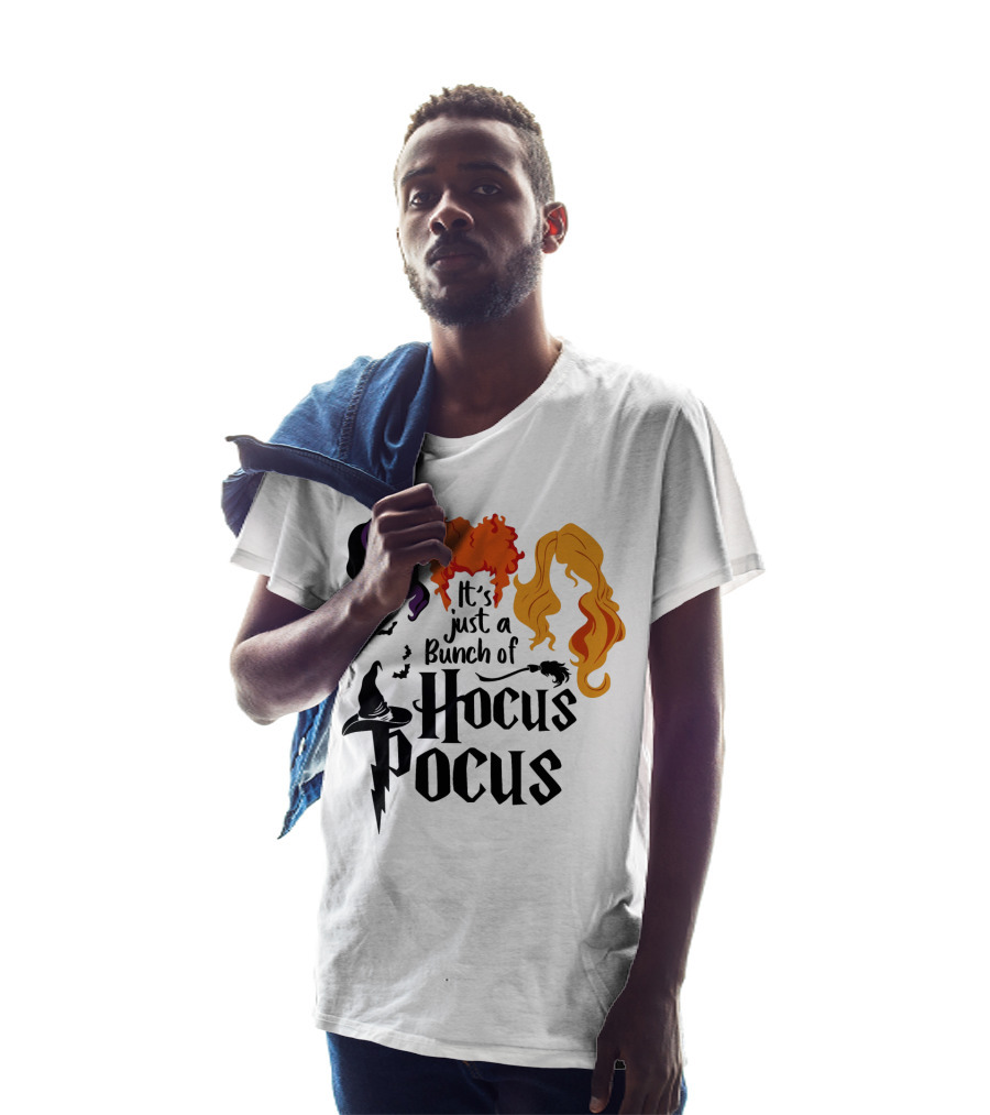 Hocus Pocus It's Just A Bunch Of Witch Hair Silhouettes With Hats And Bats T-Shirt
