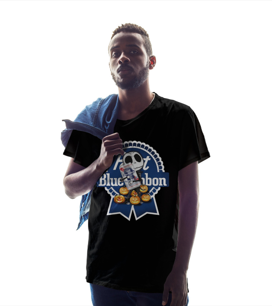 Jack Skellington Pabst Blue Ribbon With Pumpkins T-Shirt