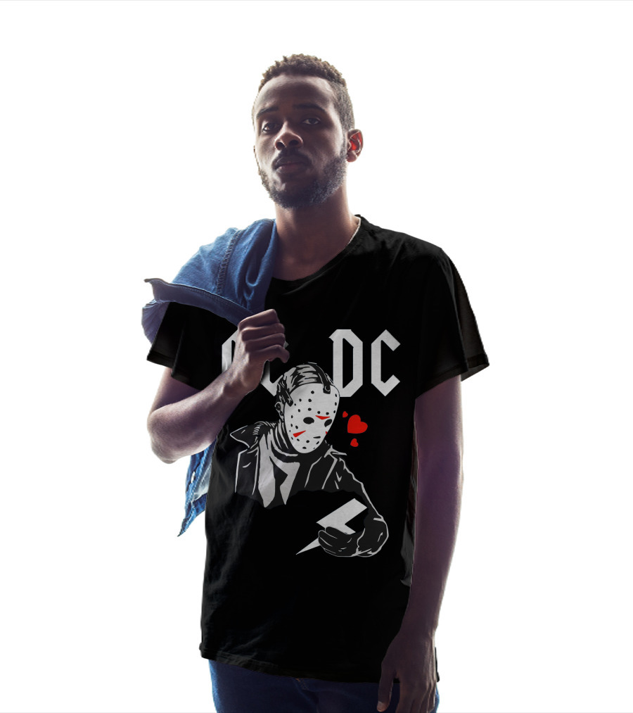 Acdc Jason Voorhees Mask Holding Lightning Bolt With Hearts T-Shirt