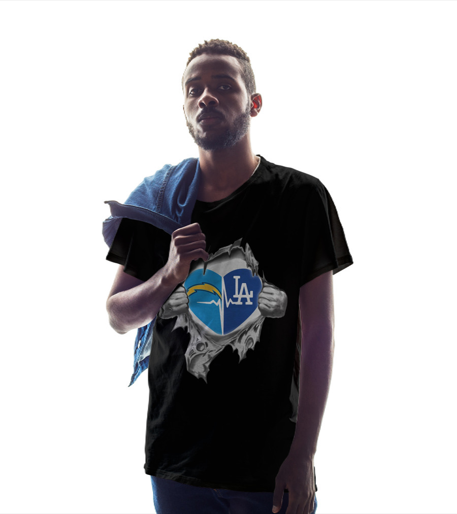 Los Angeles Chargers Dodgers Heart Ekg Pulse T-Shirt