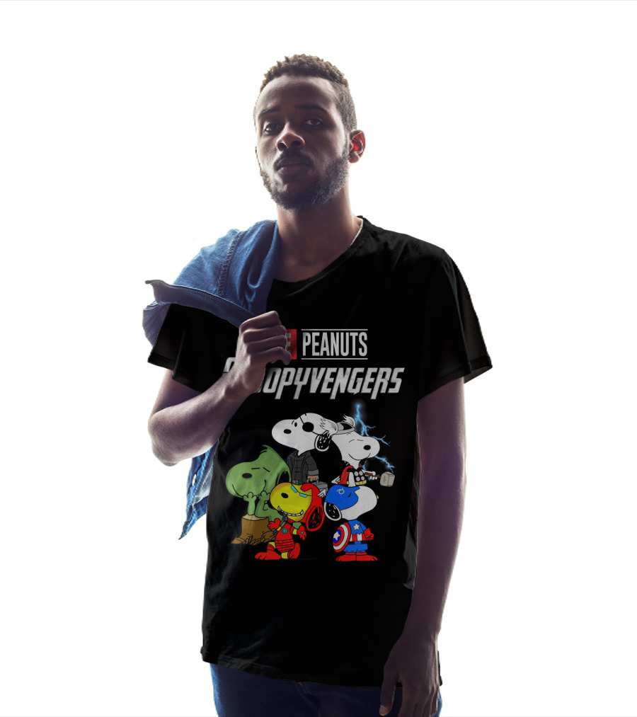 The Peanuts Snoopyvengers Marvel Avengers Endgame Crossover With Snoopy As Iron Man Captain America Thor Hulk Black Widow T-Shirt
