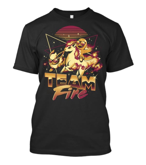Retro PokEmon Team Fire Sunglasses Ponyta Flareon 80s T-Shirt
