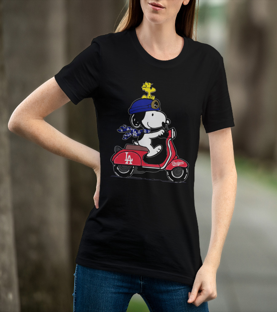 Snoopy Riding Vespa Los Angeles Dodgers Mascot With Woodstock T-Shirt