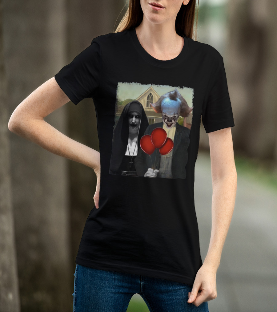 It Pennywise Valak The Nun American Gothic Red Balloons T-Shirt