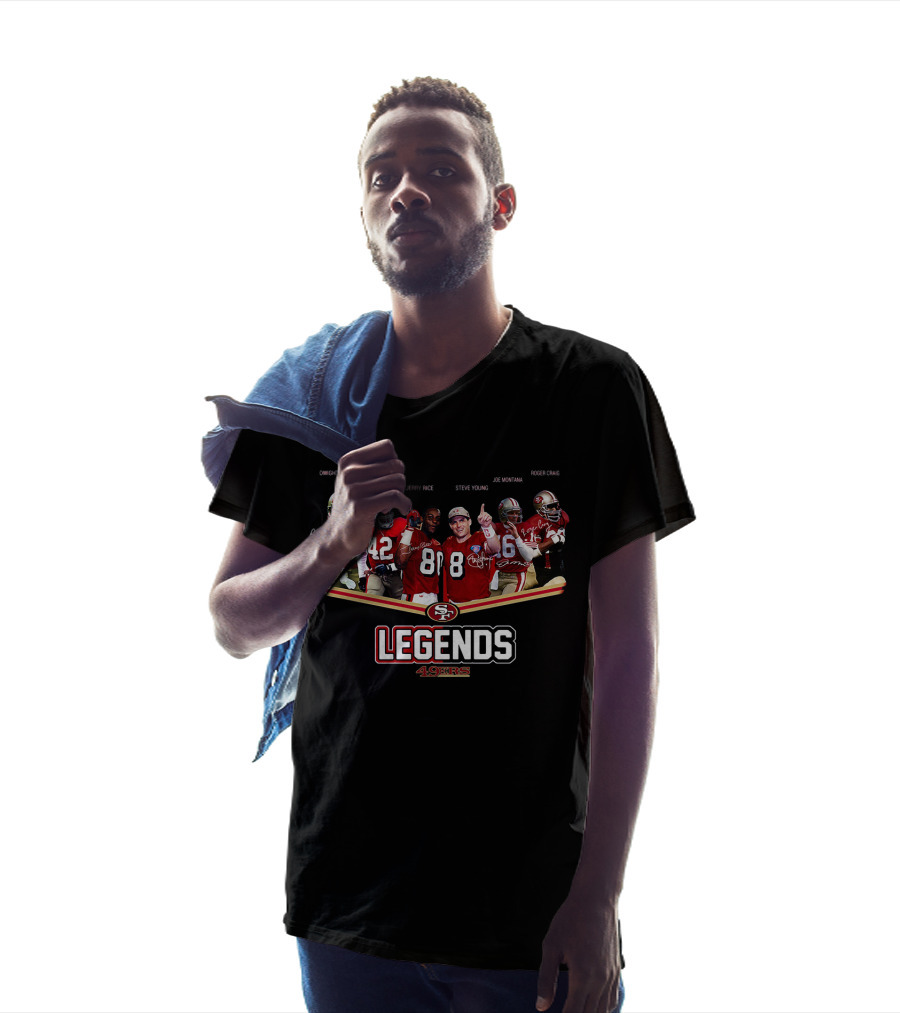 San Francisco 49ers Legends Dwight Clark Ronnie Lott Jerry Rice Steve Young Joe Montana Roger Craig T-Shirt