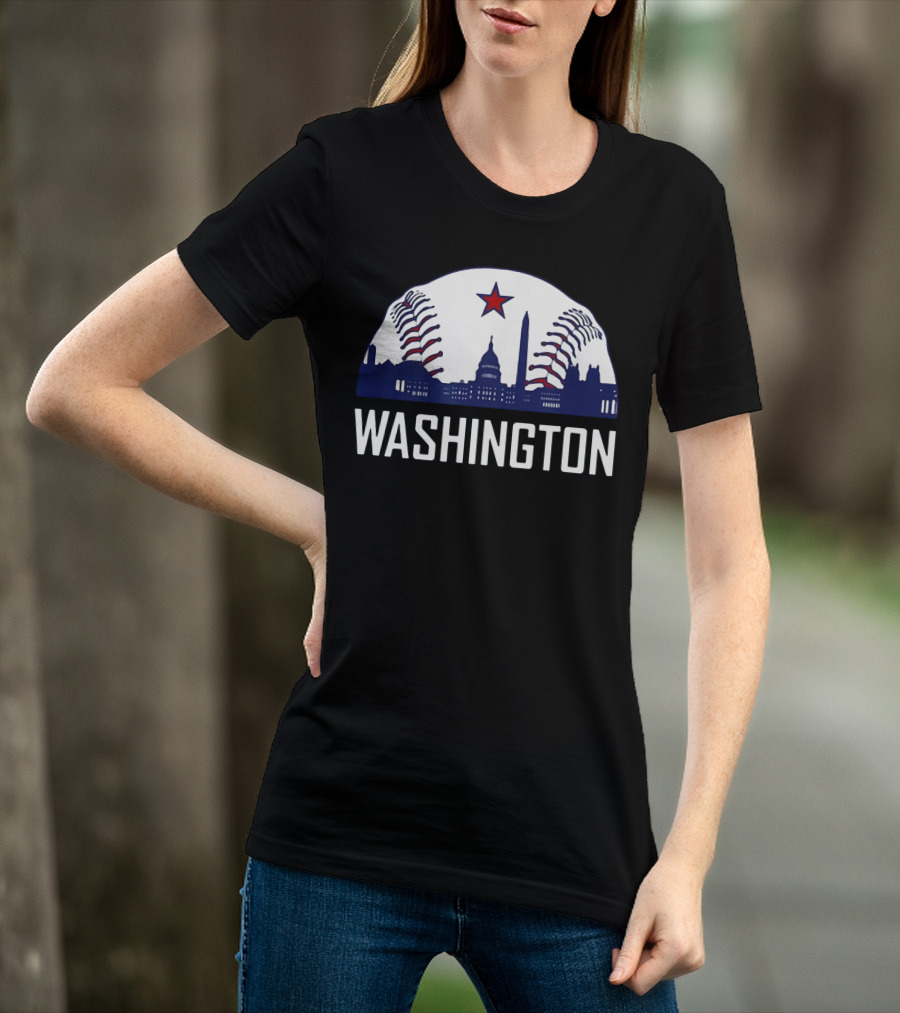 Washington DC Baseball Hometown Skyline National Capitol Star T-Shirt