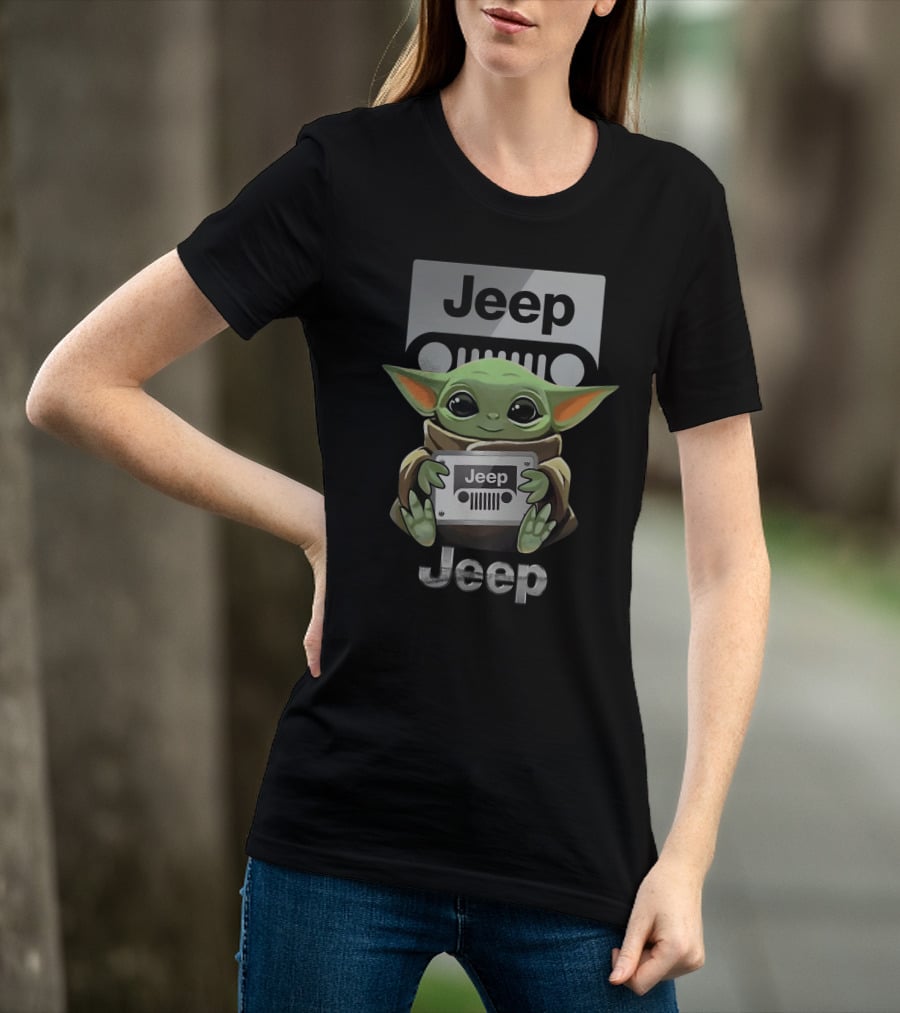 Baby Yoda Jeep Hugging Emblem T-Shirt