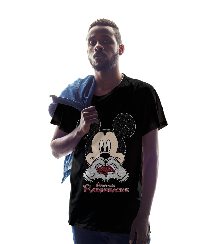 Mickey Mouse Heart Hands Arkansas Razorbacks Football T-Shirt