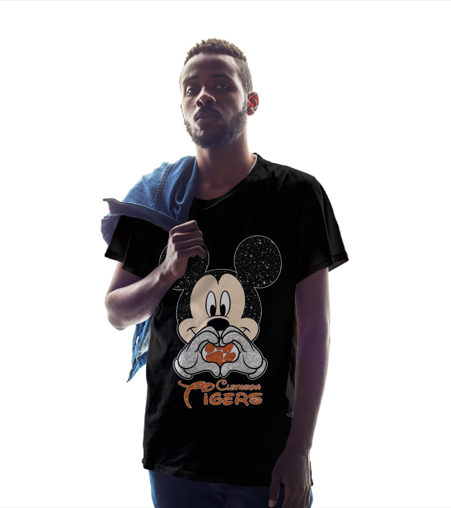 Mickey Mouse Heart Hands Clemson Tigers Paw T-Shirt
