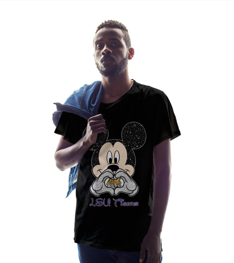 LSU Tigers Mickey Heart Glitter Fan T-Shirt