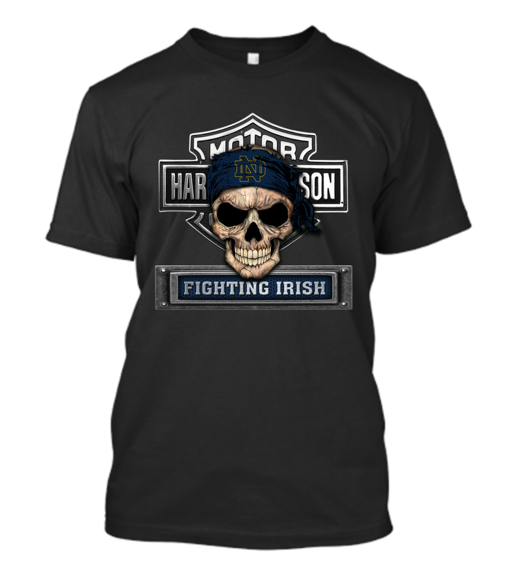 Motor Harley Davidson Notre Dame Fighting Irish Skull Bandana T-Shirt