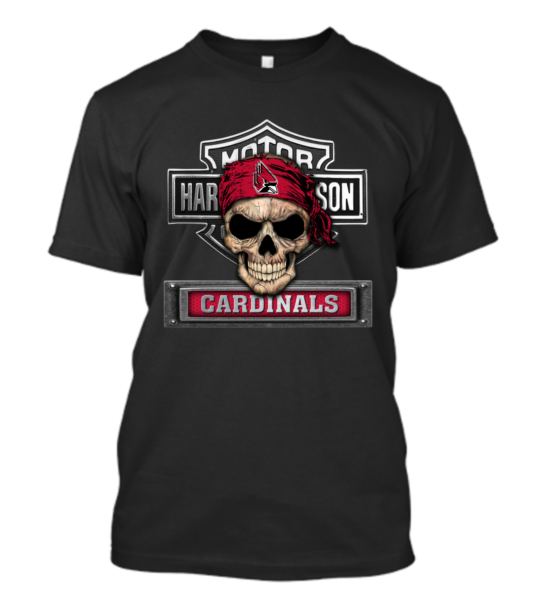 Hd Ncaa Ball State Cardinals Skull Harley Davidson Style T-Shirt